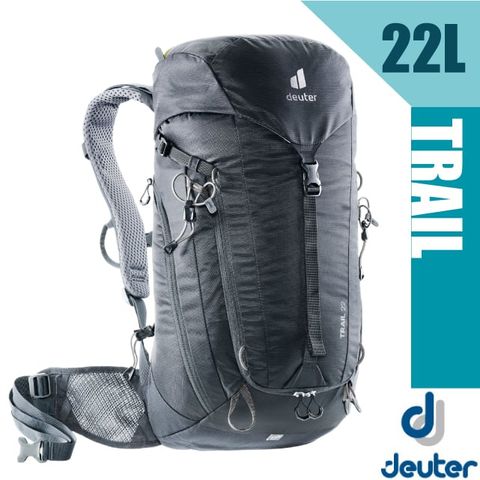 【Deuter】TRAIL 22L 輕量拔熱透氣健行登山背包(AIRCONTACT 3D立體背負系統.附防雨套) 3440121 黑