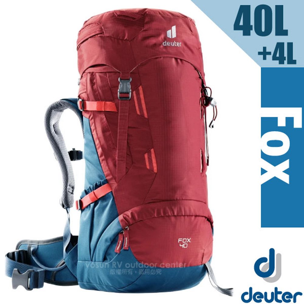 Deuter Fox 40+4L 專業輕量拔熱透氣背包(大容量設計+Vari Quick速調肩帶系統).適健行登山_3611221 紅/藍