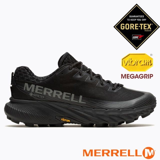 Merrell 男 AGILITY PEAK 5 GORE-TEX輕量越野健行鞋.透氣登山鞋.戶外休閒運動鞋/Vibram黃金大底.NXT生物抑菌技術/ML067745 黑色