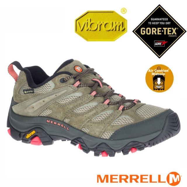 Merrell 女新款 MOAB 3 GORE-TEX 多功能防水透氣登山健行鞋/Vibram黃金大底.輕量EVA中底/ML036322 橄欖綠