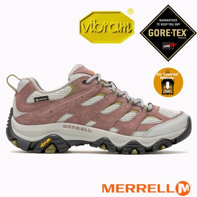 Merrell 女 MOAB 3 GORE-TEX 多功能防水透氣登山健行鞋.登山鞋/Vibram黃金大底.輕量EVA中底/ML037500 玫瑰色