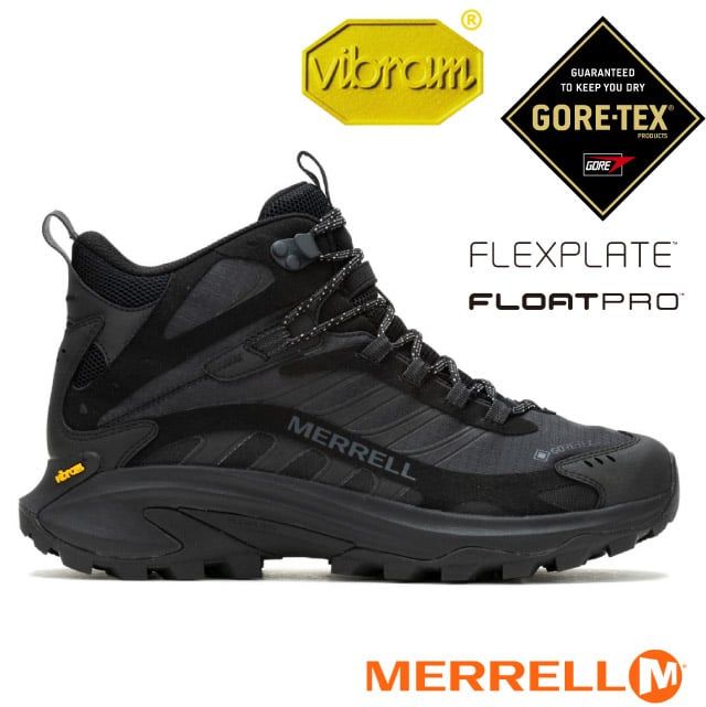 Merrell 男 MOAB SPEED 2 MID GORE-TEX 多功能防水透氣中筒登山健行鞋(寬楦)/Vibram黃金大底/ML037501W 黑色