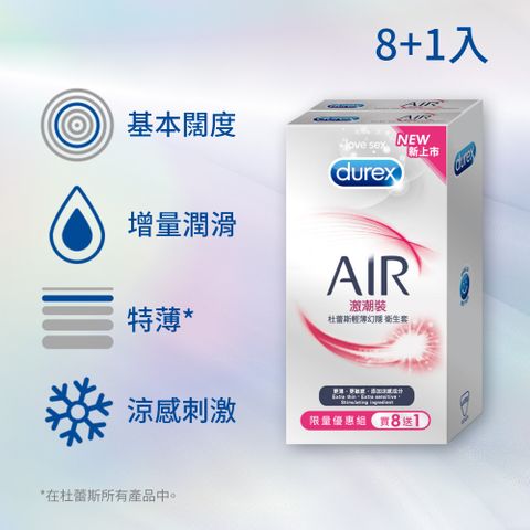 到期日2026/10/31【Durex 杜蕾斯】AIR輕薄幻隱激潮裝保險套(8+1入)