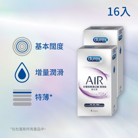 【Durex 杜蕾斯】AIR輕薄幻隱潤滑裝保 險套(8入)x2