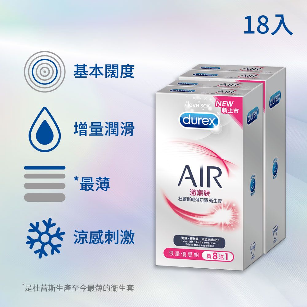 Durex 杜蕾斯  AIR輕薄幻隱激潮裝衛生套9入x2盒