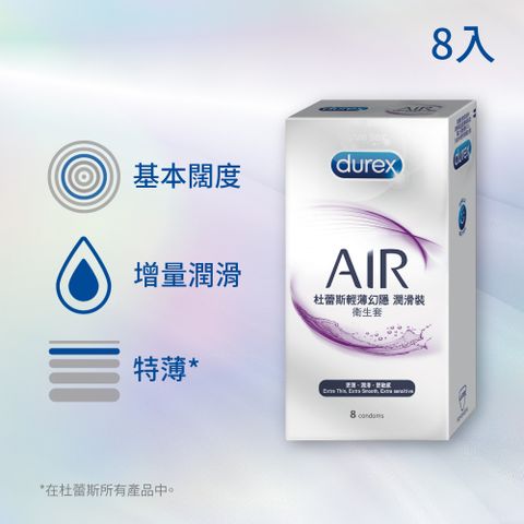【Durex 杜蕾斯】AIR輕薄幻隱潤滑裝保險套(8入)