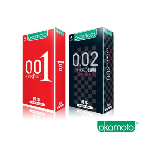 岡本okamoto 001至尊勁薄(4片/盒)+002水性聚氨酯大碼(6片/盒)
