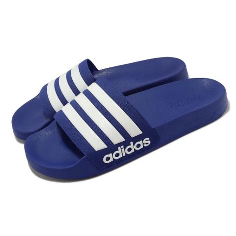 ADIDAS 愛迪達 拖鞋 Adilette Shower 男鞋 藍 白 三線 經典 條紋 一片拖 GW1048