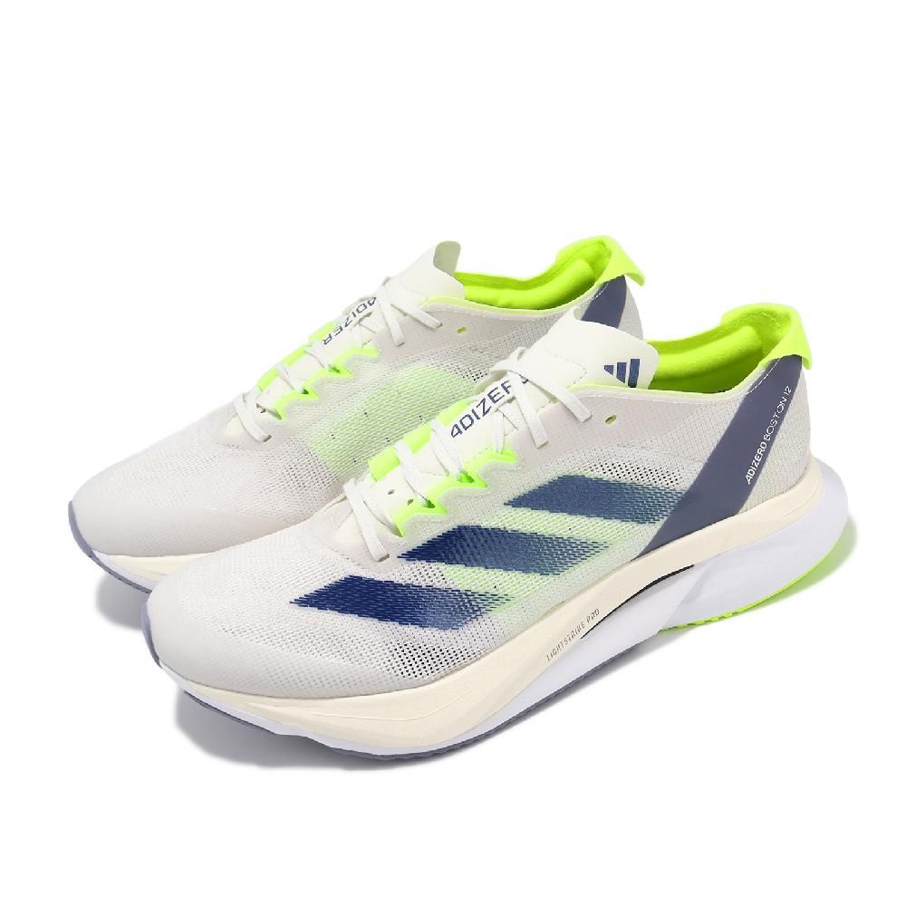 ADIDAS 愛迪達   慢跑鞋 Adizero Boston 12 男鞋 白 綠 輕量 回彈 中長跑 路跑 運動鞋 IE8493