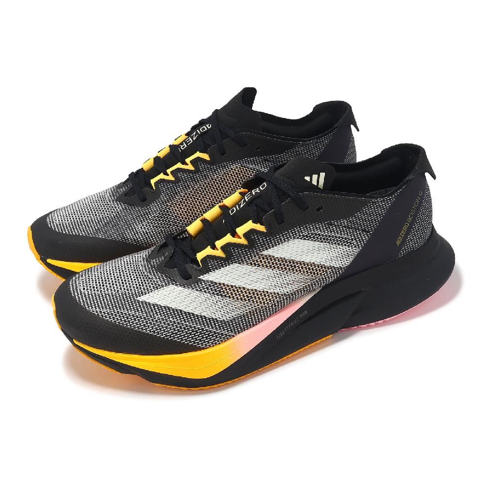 ADIDAS 愛迪達   慢跑鞋 Adizero Boston 12 M 男鞋 黑 橘黃 輕量 緩衝 輪胎大底 運動鞋 IF9212