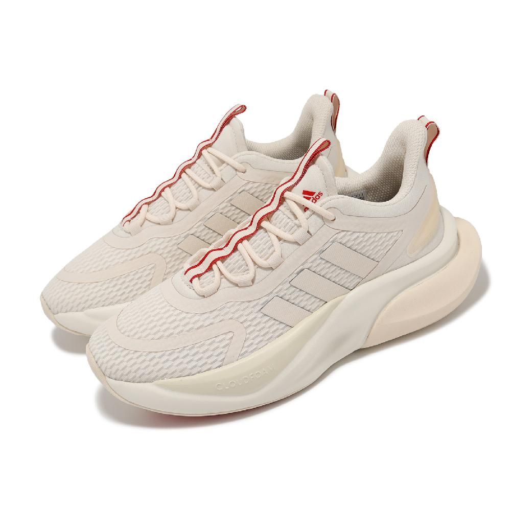 ADIDAS 愛迪達   慢跑鞋 AlphaBounce+ 女鞋 米白 紅 回彈 支撐 路跑 訓練 多功能 運動鞋 ID8626