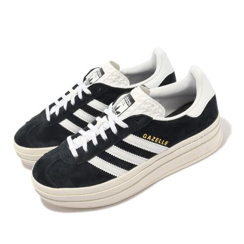 adidas 休閒鞋 Gazelle Bold W 女鞋 黑 白 厚底 增高 拼接 麂皮 三條線 三葉草 愛迪達 HQ6912