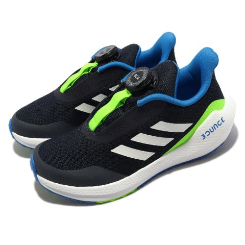adidas 童鞋 EQ21 Run BOA K 黑白 藍 運動鞋 旋鈕鞋帶 緩震 中童 4-7歲 GZ5910