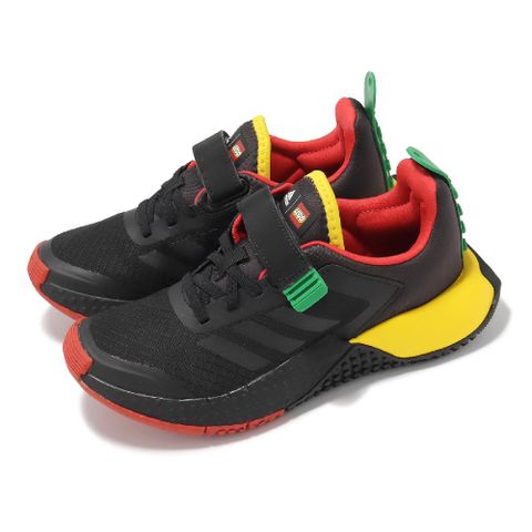 adidas 愛迪達 x LEGO 慢跑鞋 LEGO Sport DNA EL K 中童 黑 紅 小朋友 聯名 魔鬼氈 HQ1311