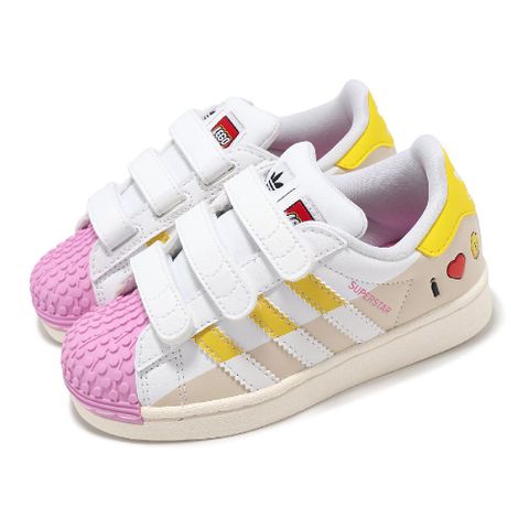 ADIDAS 愛迪達 x LEGO 休閒鞋 Superstar CF C 中童 粉黃 聯名 樂高 小朋友 魔鬼氈 IF2910