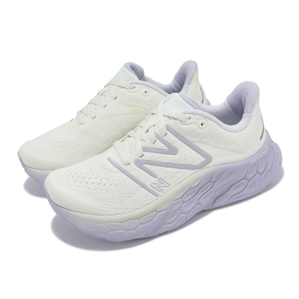 New Balance 紐巴倫慢跑鞋Fresh Foam X More V4 D 寬楦女鞋白紫厚底NB