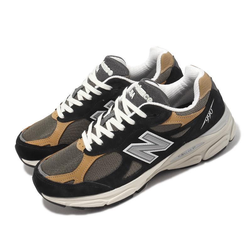 New Balance 紐巴倫休閒鞋990 V3 黑褐黃奶茶男鞋美製經典復古麂皮NB