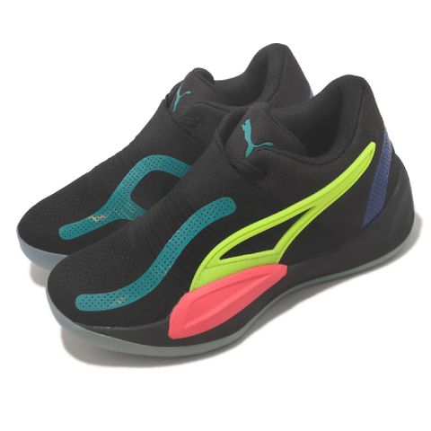 Puma 籃球鞋 Rise Nitro 男鞋 黑 螢光黃 橘 藍 氮氣 內靴式襪套 支撐 穩定 運動鞋 37701203