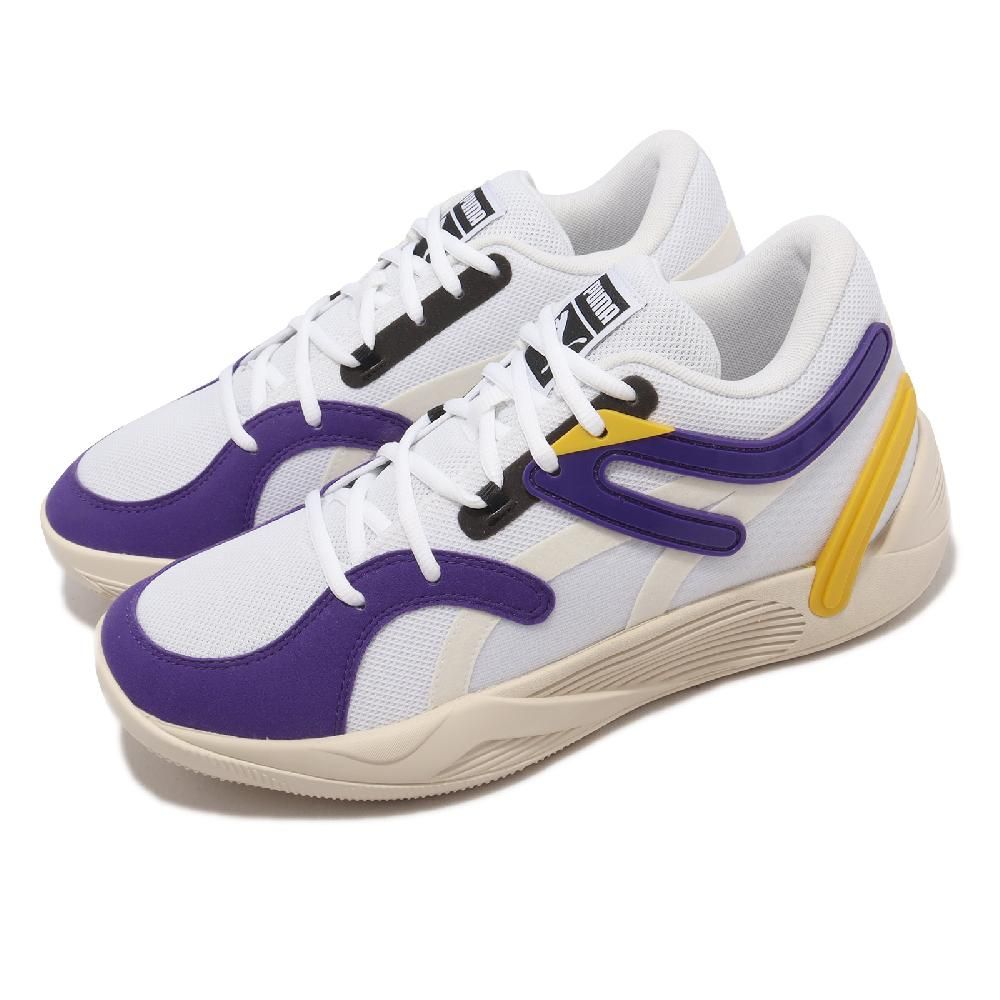 PUMA  籃球鞋 TRC Blaze Court 男鞋 白 奶油 紫黃 Lakers 湖人配色 低筒 運動鞋 37658207