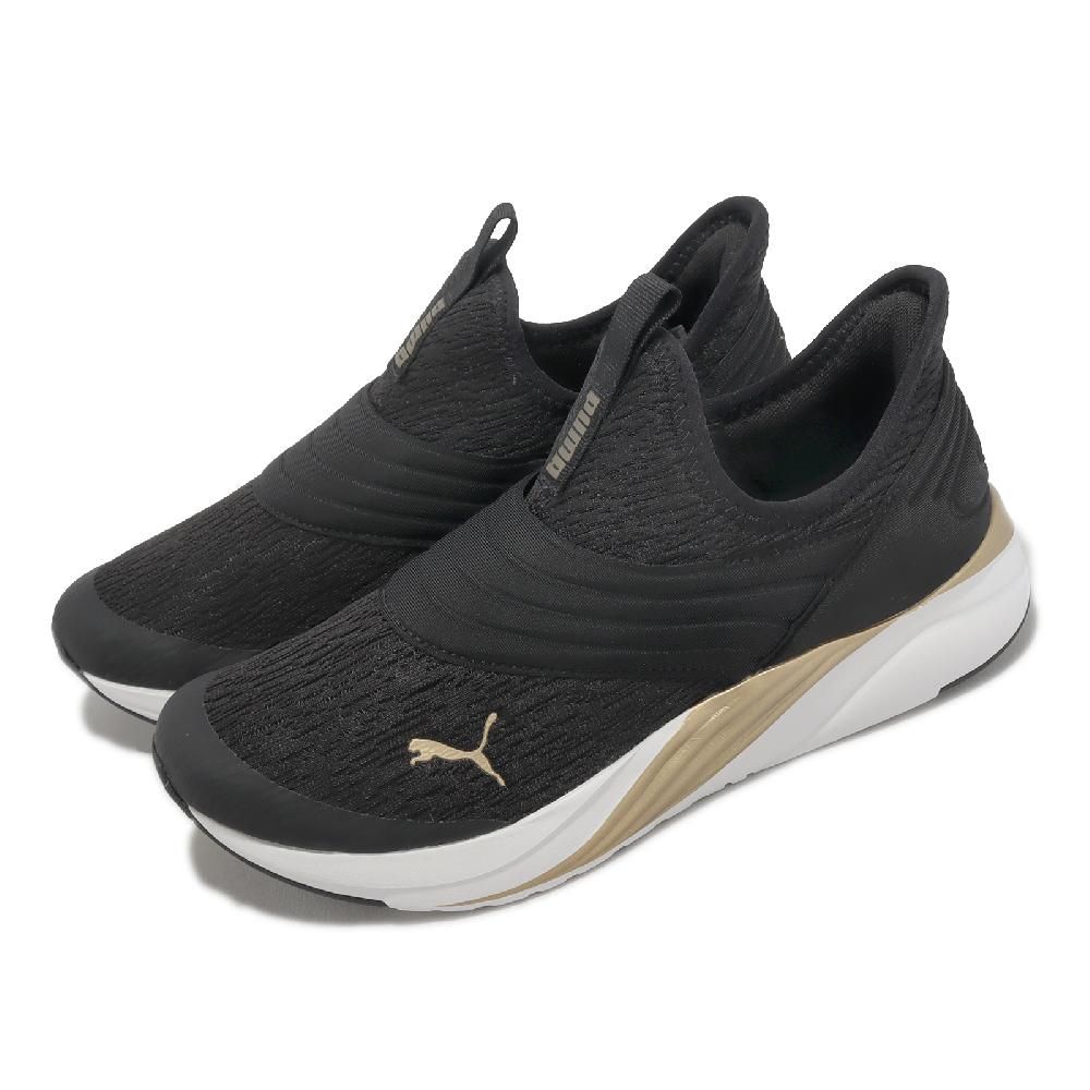 PUMA  彪馬 慢跑鞋 Softride Sophia 2 Slip Metal 女鞋 黑 金 襪套 無鞋帶 運動鞋 37878901