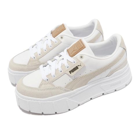 PUMA 彪馬 休閒鞋 Mayze Stack Cord Wns 女鞋 白 米白 皮革 麂皮 厚底 增高 吳卓源 著用款 39210301