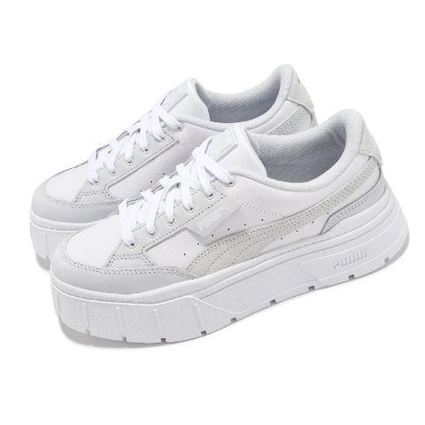 PUMA 彪馬 休閒鞋 Mayze Stack Luxe Wns 女鞋 白 銀 麂皮 皮革 厚底 增高 運動鞋 38985311