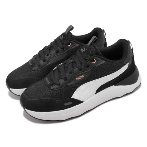 PUMA 彪馬 休閒鞋 Runtamed Platform 女鞋 黑 白 麂皮 皮革 復古 微厚底 波浪型大底 39232402