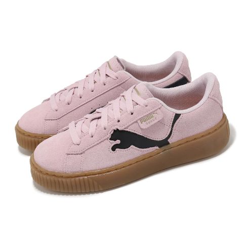 PUMA Puma 彪馬 休閒鞋 Suede Platform Cutout Wns 女鞋 粉 黑 麂皮 大LOGO 微厚底 39723305