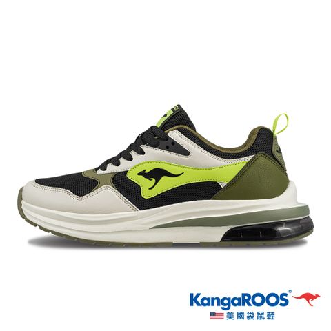 【KangaROOS 美國袋鼠鞋】男 CAPSULE 2 太空科技氣墊跑鞋 運動鞋 休閒鞋(墨綠-KM32035)