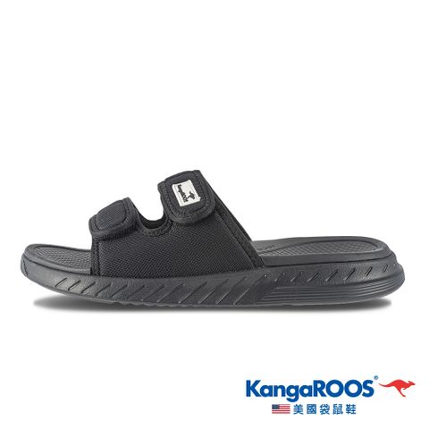 【KangaROOS 美國袋鼠鞋】男 COZY SLIDE 率性潮流雙帶拖鞋 輕質透氣 (黑-KM32090)