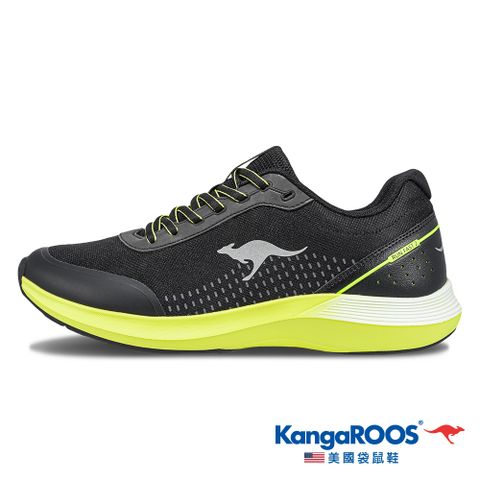 【KangaROOS美國袋鼠鞋】男鞋 RUN FLOW 2 超輕量跑鞋 透氣反光緩震 (黑/螢光黃-KM41591)