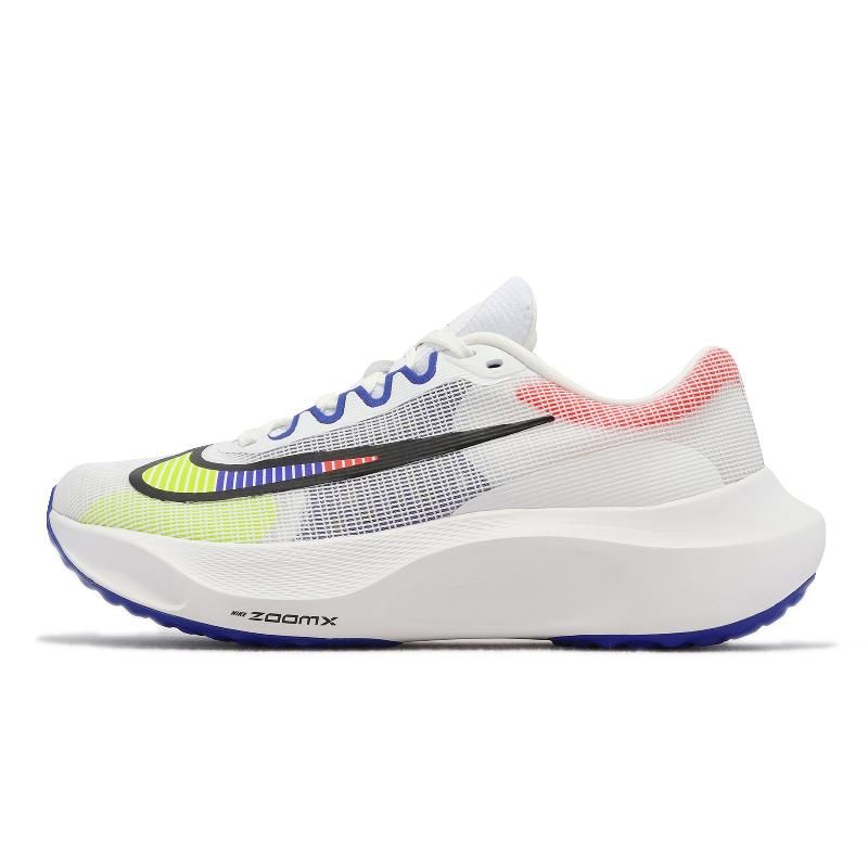 Nike 慢跑鞋Zoom Fly 5 PRM 白藍螢光黃男鞋回彈輕量氣墊路跑馬拉松運動