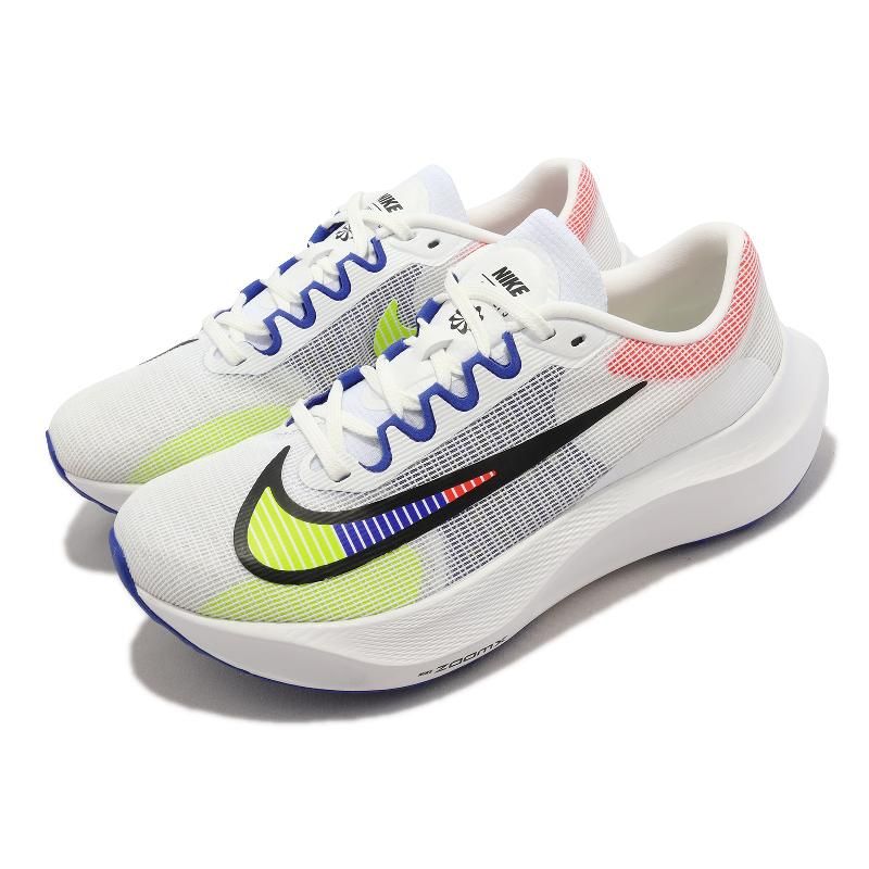 Nike 慢跑鞋Zoom Fly 5 PRM 白藍螢光黃男鞋回彈輕量氣墊路跑馬拉松運動