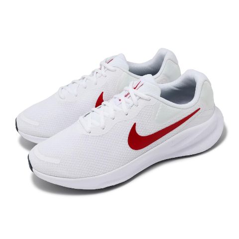 Nike 耐吉 慢跑鞋 Revolution 7 寬楦 男鞋 白 紅 緩震 透氣 運動鞋 FB8501-100
