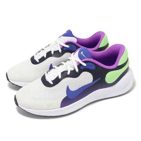 NIKE 耐吉 慢跑鞋 Revolution 7 GS 大童 女鞋 白 藍 綠 緩震 運動鞋 FB7689-100