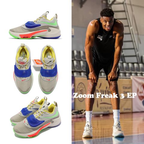 Nike 籃球鞋 Zoom Freak 3 EP 運動 男鞋 字母哥 希臘怪物 氣墊 避震 灰 彩 DA0695-100 DA0695-100