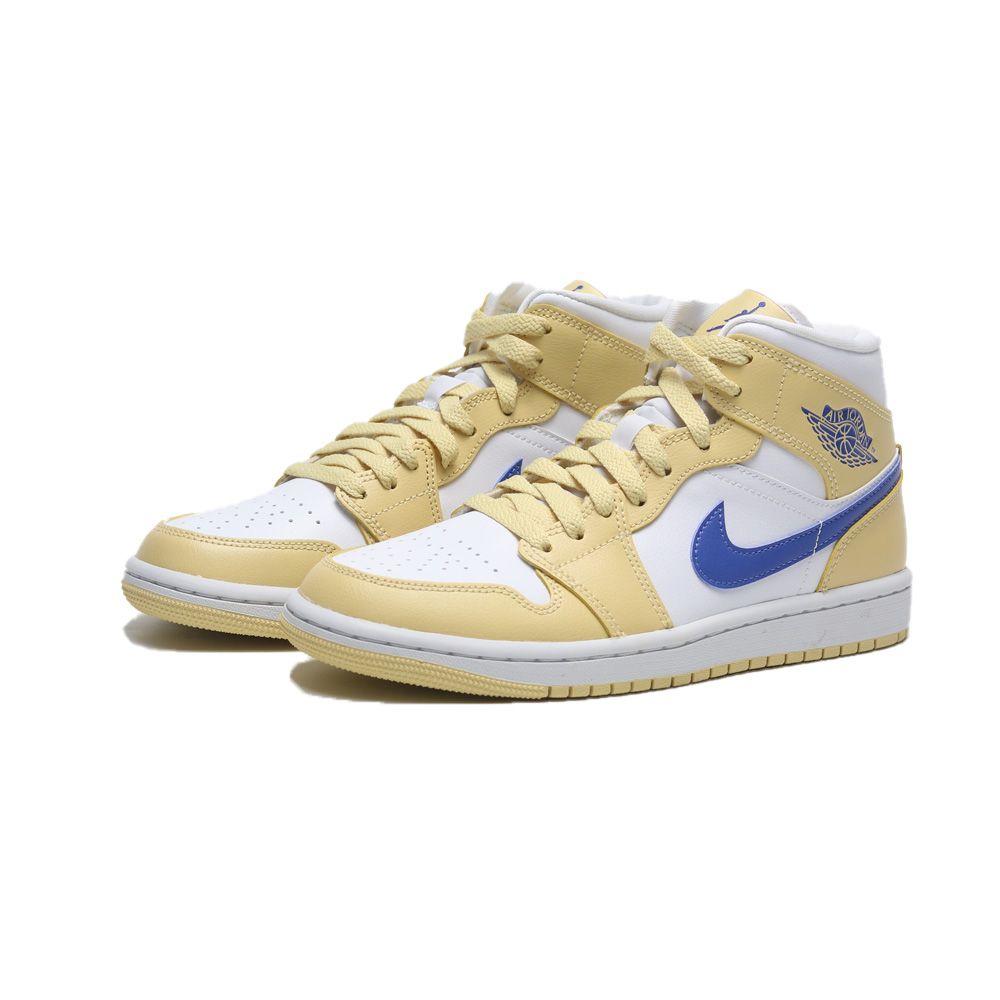 NIKE 休閒鞋WMNS AIR JORDAN 1 MID 青檸黃藍勾AJ1 1代高筒女BQ6472-701