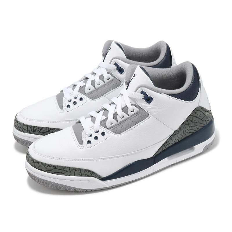 Nike 耐吉休閒鞋Air Jordan 3 Retro 男鞋白灰午夜藍爆裂紋三代復刻