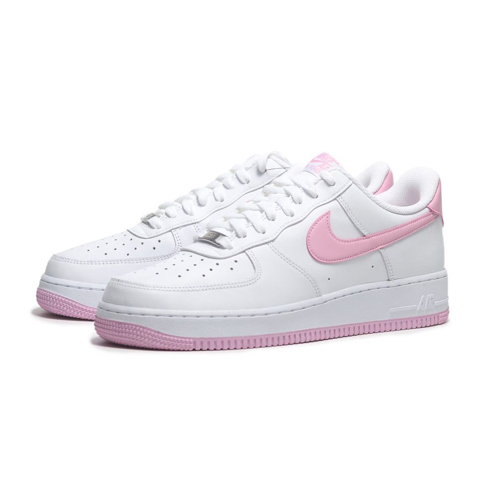 NIKE 耐吉  休閒鞋 AIR FORCE 1 07 白 粉紅勾 經典款 皮革 男 FJ4146-101