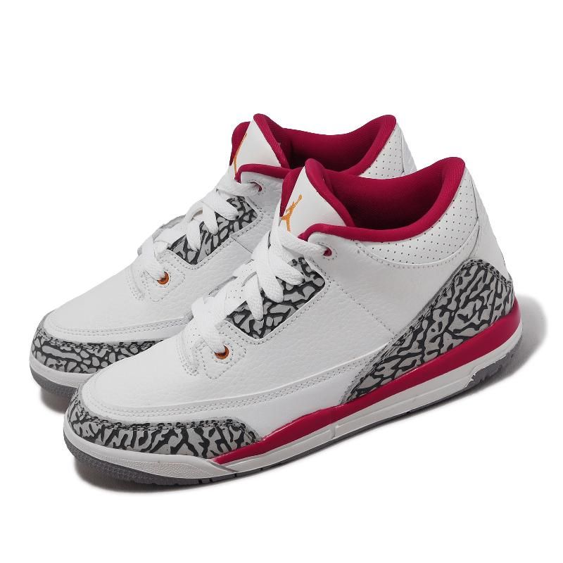 Nike 耐吉童鞋Air Jordan 3 Retro PS 中童小朋友3代親子鞋喬丹白紅爆裂