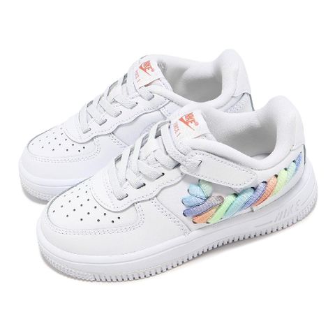 Nike 耐吉 童鞋 Force 1 Low EasyOn LV8 1 PS 中童 小朋友 白 編織 彩虹 休閒鞋 FN4890-100