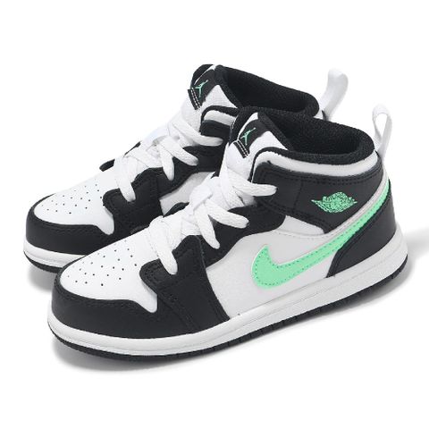 NIKE 耐吉 休閒鞋 Jordan 1 Mid TD 小童 黑綠 Green Glow 皮革 小朋友 AJ1 DQ8425-103