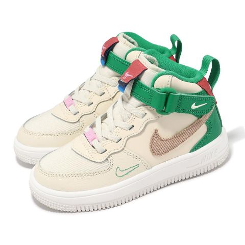 NIKE 耐吉 Nike 耐吉 休閒鞋 Force 1 Mid Easyon SE PS 中童 米白 綠 小朋友 AF1 魔鬼氈 FQ3694-100