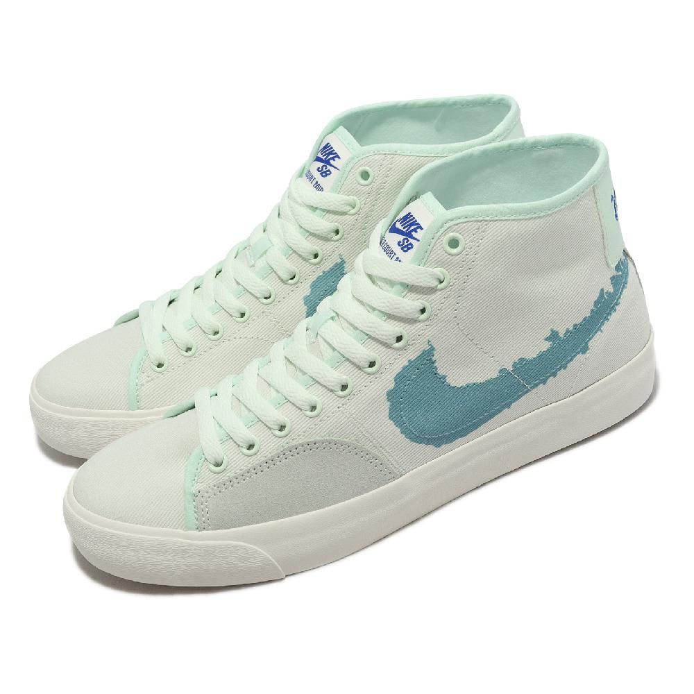 Nike 滑板鞋SB Blazer Court Mid PRM 男鞋女鞋湖水綠中筒帆布休閒