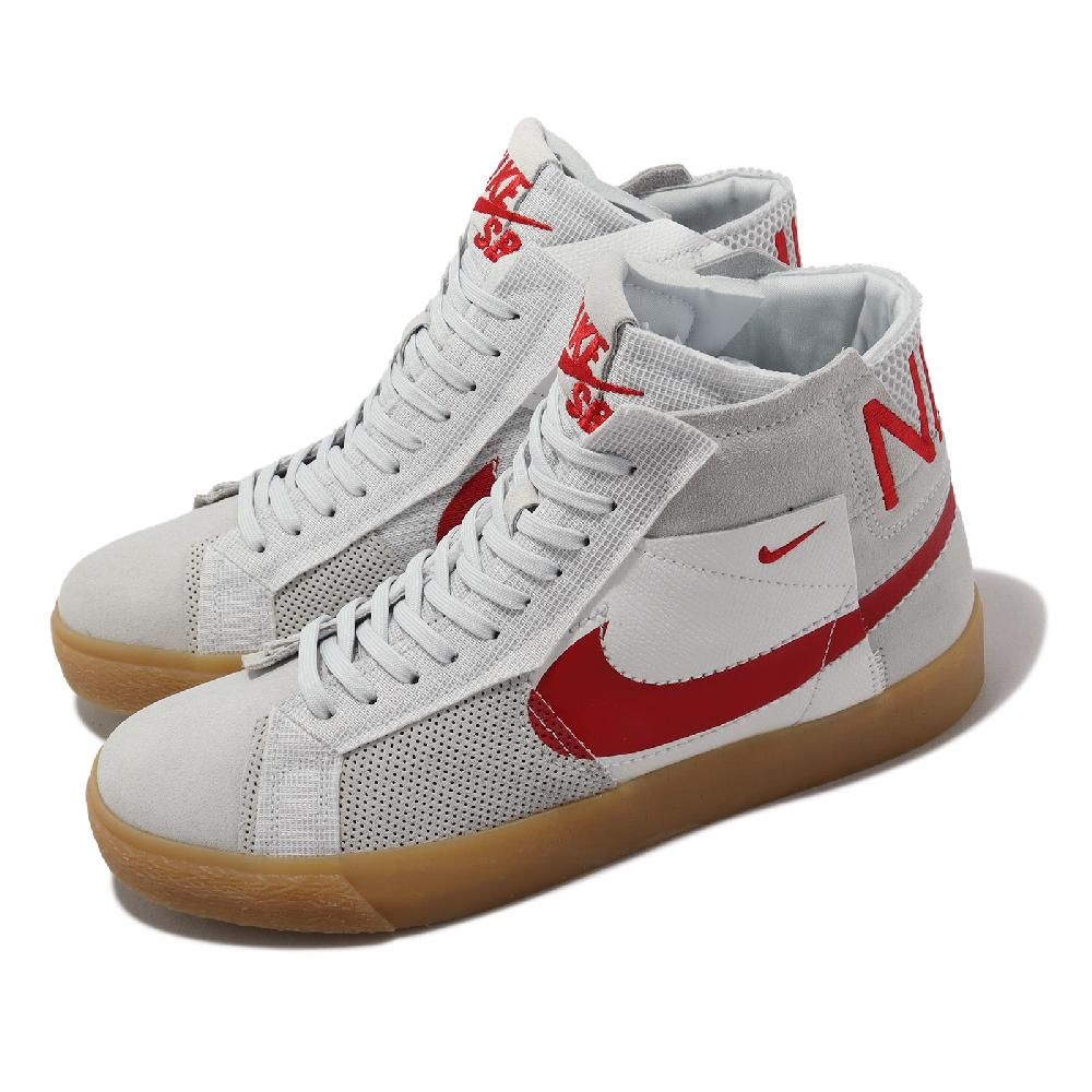 Nike 耐吉滑板鞋SB Zoom Blazer Mid PRM 男鞋白紅拼接中筒仿舊休閒鞋