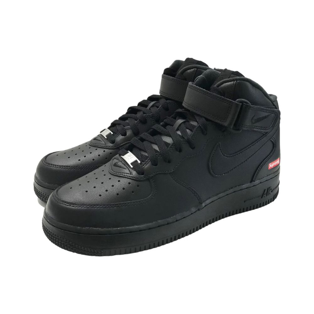 NIKE 耐吉 Supreme x Nike Air Force 1 Mid Black 黑色 中筒 潮牌 聯名款 休閒鞋 男鞋 FZ8784-001