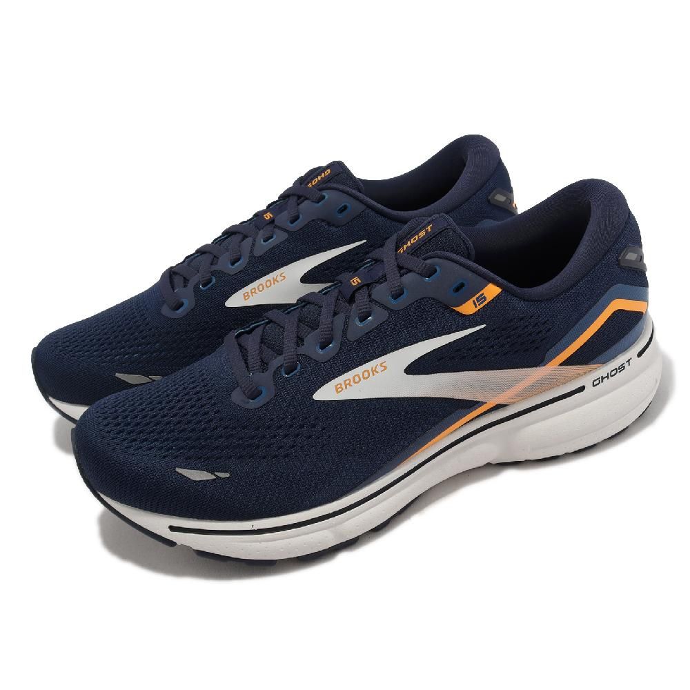 BROOKS  慢跑鞋 Ghost 15 2E 男鞋 寬楦 藍 橘 魔鬼系列 高足弓 緩震 運動鞋 1103932E439