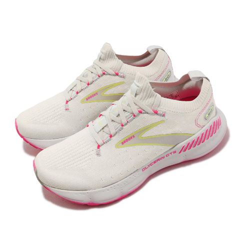 BROOKS 布魯克斯 慢跑鞋 Glycerin StealthFit GTS 20 女鞋 白 粉紅 甘油20代 氮氣中底 1203711B067