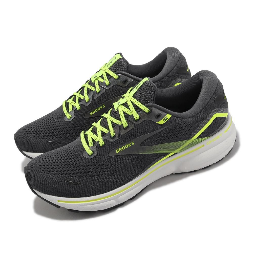 BROOKS  布魯克斯 慢跑鞋 Ghost 15 男鞋 灰 黃 夜光限定款 高足弓 緩震 反光 魔鬼系列 1103931D076