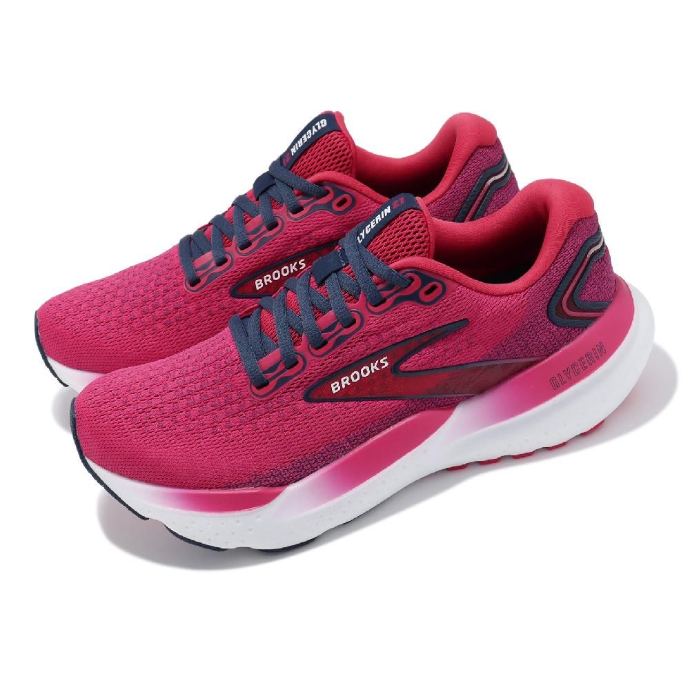 BROOKS  布魯克斯 慢跑鞋 Glycerin 21 女鞋 桃紅 白 回彈 透氣 甘油系列 路跑 厚底 運動鞋  1204081B630